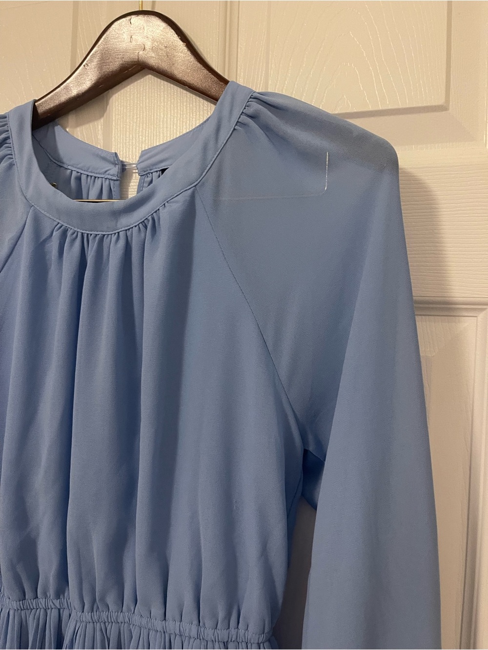Women’s Light Blue Long Sleeve Tiered Pleated Dress - Picture 5 of 10